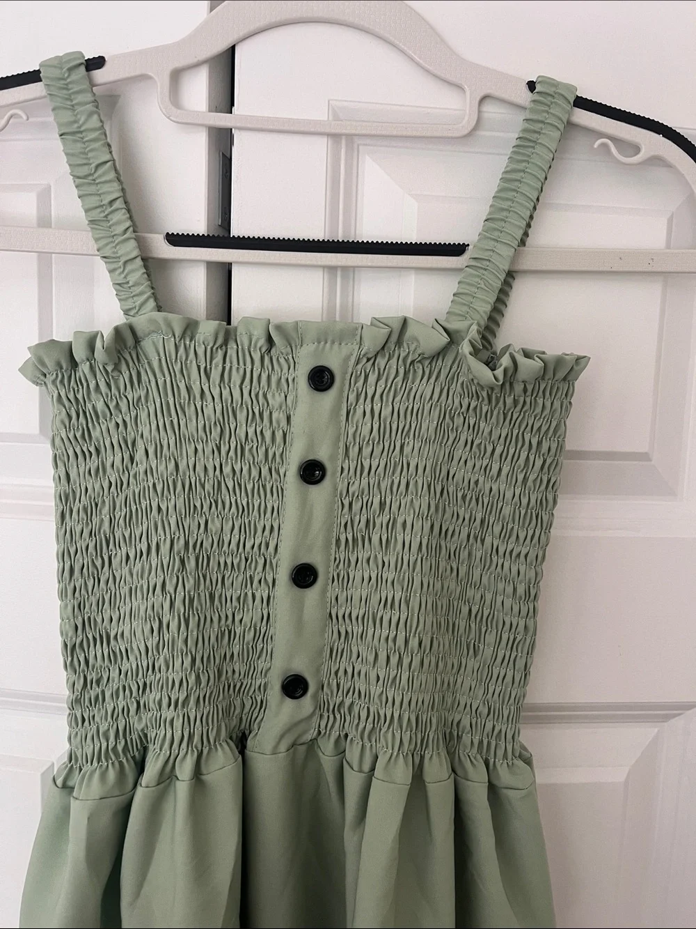 Green Button-Front Midi Dress with Patterned White Shrug